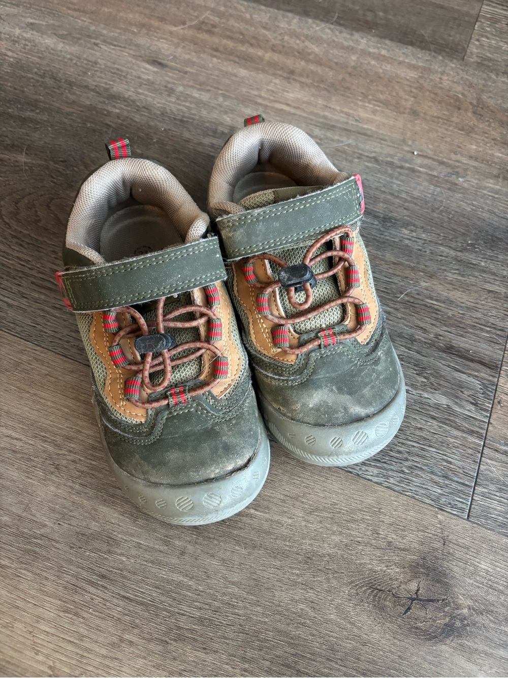 Mishansha Olive Green and Tan Kids Hiking Sneakers with Velcro